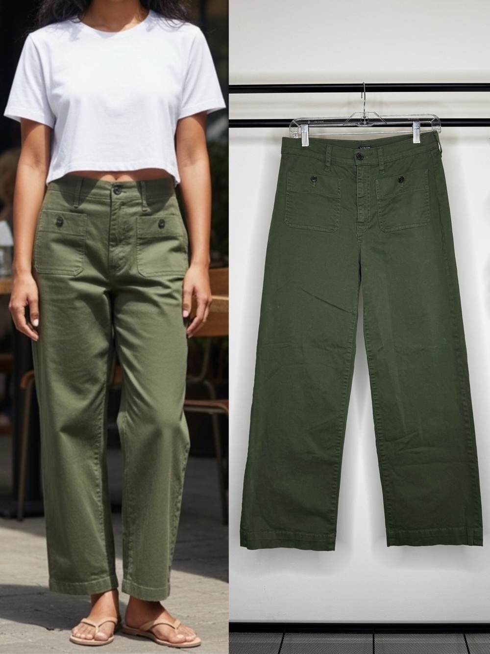 J. Crew Green Sailor Slim Wide Leg Chino Pant Cropped size 27T Tall Inseam BY638